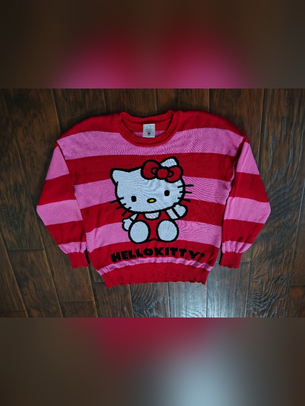 Hello Kitty by Sanrio pink and red striped pullover sweater Size XL